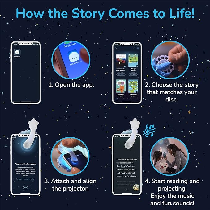 Moonlite Storytime 3-Story Bundle, Requires Moonlite Projector (Sold Separately), Mickey and Friends, Vibrant Storybook Art Projections with Sound Effects & Music