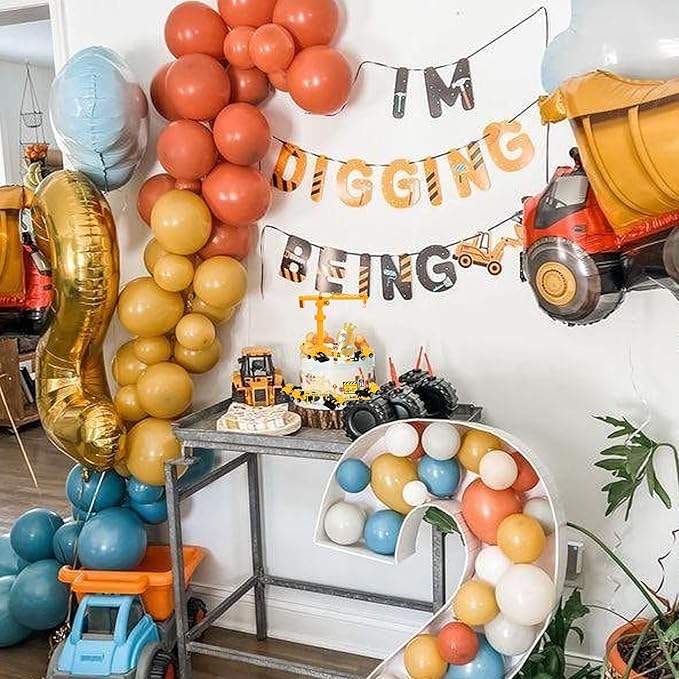 17 Pack Construction Vehicles Cake Toppers Set Road Sign Tower Digger Cupcake Toppers Acrylic Number 2 Cake Picks for Construction Theme Baby Shower Kids 2nd Birthday Party Cake Decorations Supplies