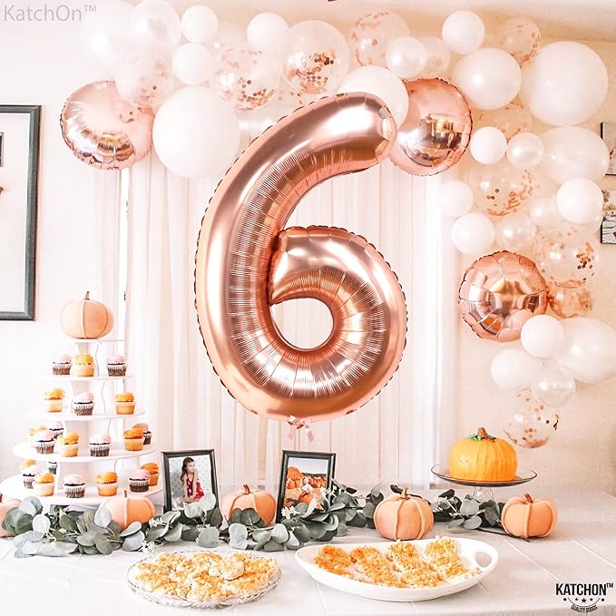 KatchOn, Giant Rose Gold Number 6 Balloon - 40 Inch | 6th Birthday Balloon for 6th Birthday Decorations | 6 Balloons for Birthday | 6 Year Old Balloons for 6 Year Decorations
