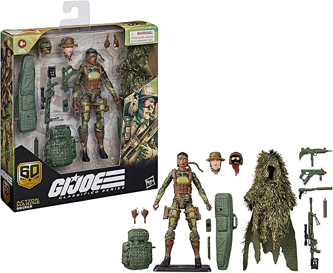 G.I. Joe Classified Series 60th Anniversary Action Marine - Sniper, Collectible 6 Inch Action Figure with Ghillie Suit and 19 Accessories