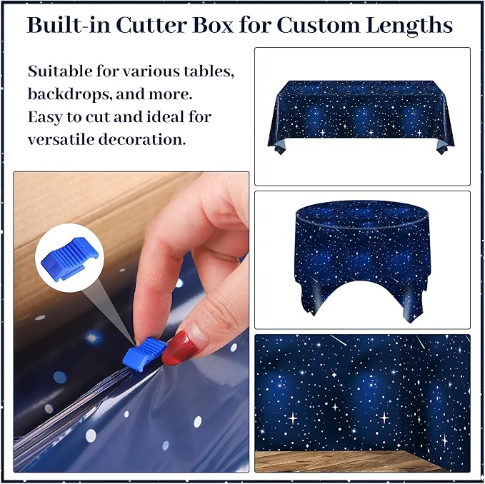 Kochorie 100 Ft X 54 Inch Space Galaxy Tablecloth Roll with Cutter Box Disposable Plastic Blue Galaxy Table Cloth Starry Night Wall Backdrop for Space Star Theme Birthday Baby Shower Party Decorations