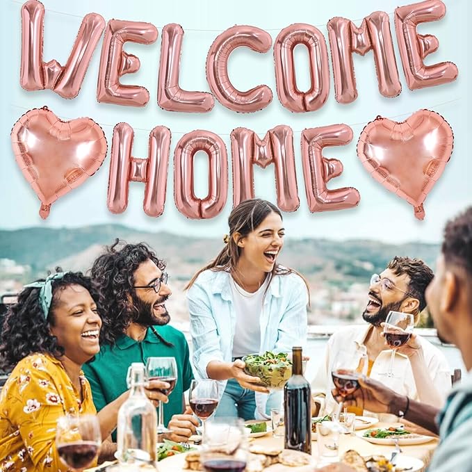 TONIFUL Welcome Home Balloons,16 Inch Rose Gold Welcome Home Foil Balloons Banner Welcome Home Party Decorations for Homecoming Party Decorations House Warming Party Family Gathering Supplies