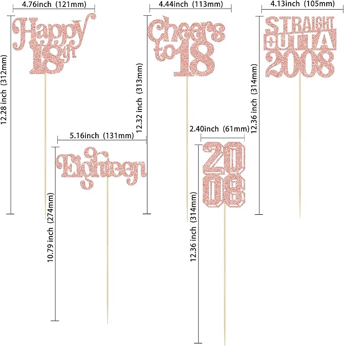 Gyufise 15Pcs Happy 18th Birthday Centerpiece Sticks Eighteen Straight Outta 2008 Table Flower Centerpieces Sticks for Cheers to 18th Birthday Party Supplies Rose Gold
