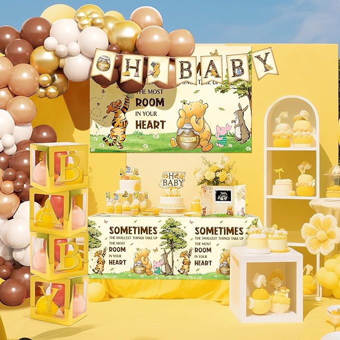 Vintage Winnie Birthday Decorations for Baby - Winnie Party Supplies for Baby Shower Decorations Include Arch Balloon Mom to Be Sash Oh Baby Banner Backdrop Tablecloth Cake Topper Box Garland