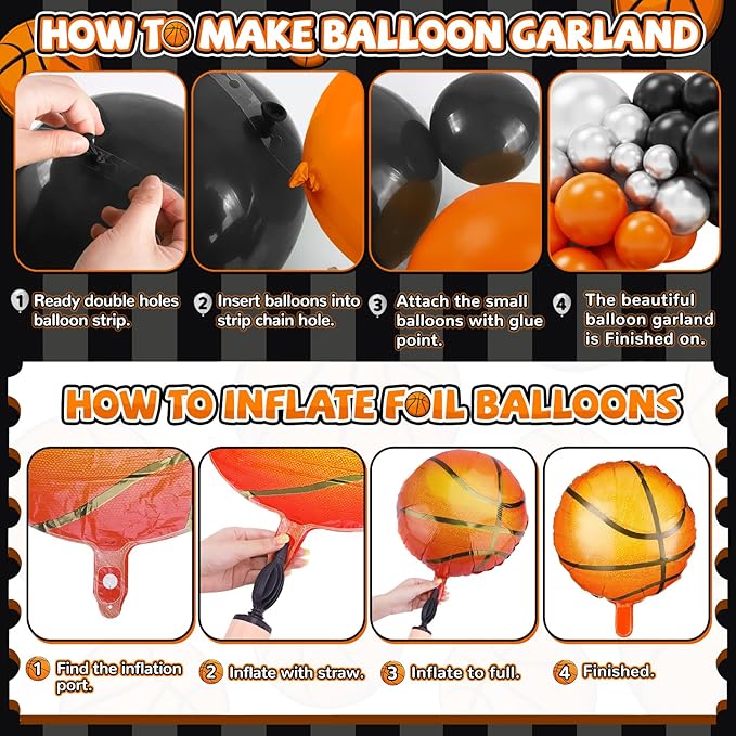 Basketball Balloon Garland Arch Kit, 97Pcs 18 10 5 inch Black Orange Basketball Balloons with 18inch Foil Balloons for Sports Theme Basketballs Party Boys Birthday Decorations