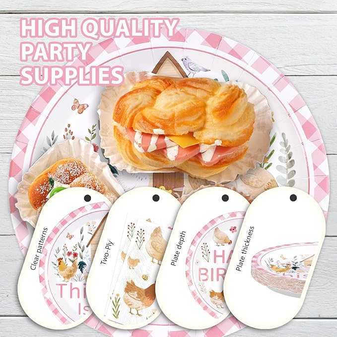 96Pcs Chicken 1st Birthday Party Supplies This Chick Is One Party Plates and Napkins Disposable Farm Animal Barnyard Little Chick Tableware Set for Kids Baby Shower One Year Old Birthday Decor