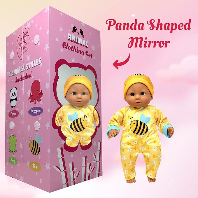 Soft Body Baby Doll with Accessories & 4 Sets of Animal Outfits, Realistic Baby Doll with Clothes & Toys, 14 Inch Baby Doll Play Set Wardrobe Closet, Baby Dolls for Girls, Gift for 3 4 5 Year Old