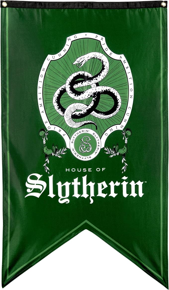 Conquest Journals Harry Potter Slytherin Crest Banner, 30'' x 50'' Extra Large Flag, 300D Oxford Cloth, Banners for Birthday Parties, Party Supplies, Dorm Decorations, Wall Decor, Officially Licensed
