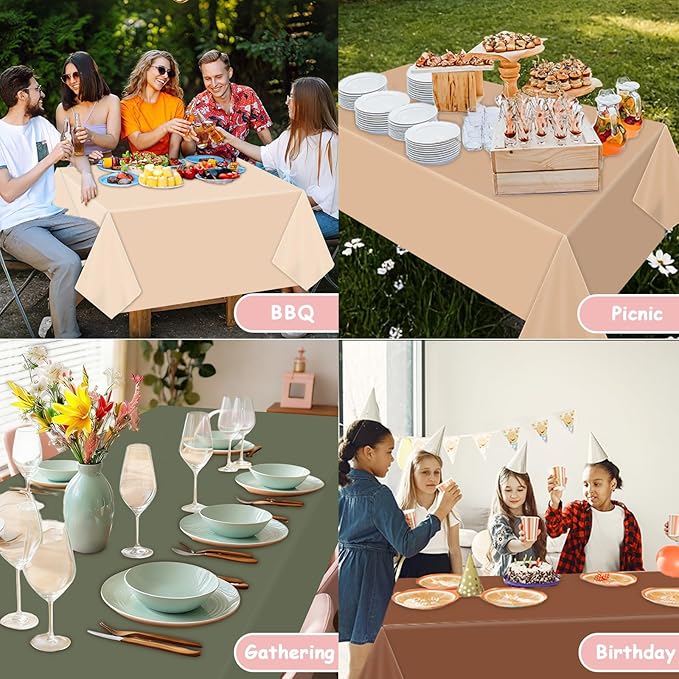 CHUNNIN 4Pcs Woodland Party Decorations Sage Green and Brown Tablecloth Party Supplies Forest Animal Plastic Table Cover Disposable for Birthday Baby Shower Party Favor