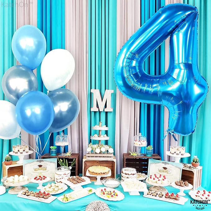 KatchOn, Big Blue Number 4 Balloons - 40 Inch | Blue 4th Birthday Balloons Boy, Fourth Birthday Balloon | 4th Birthday Decorations For Boys | 4 Year Old Balloon for Shark 4th birthday Decorations