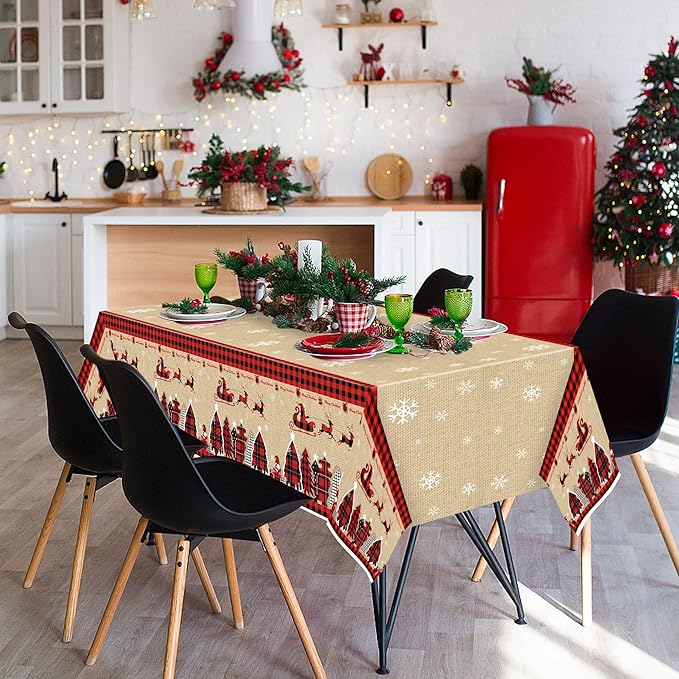 Christmas Plastic Table Cover - 3 Pack Merry Christmas Buffalo Plaid Disposable Waterproof Plastic Rectangle Xmas Table Cloth Winter Holiday Party Picnic Decoration Supplies Indoor Outdoor