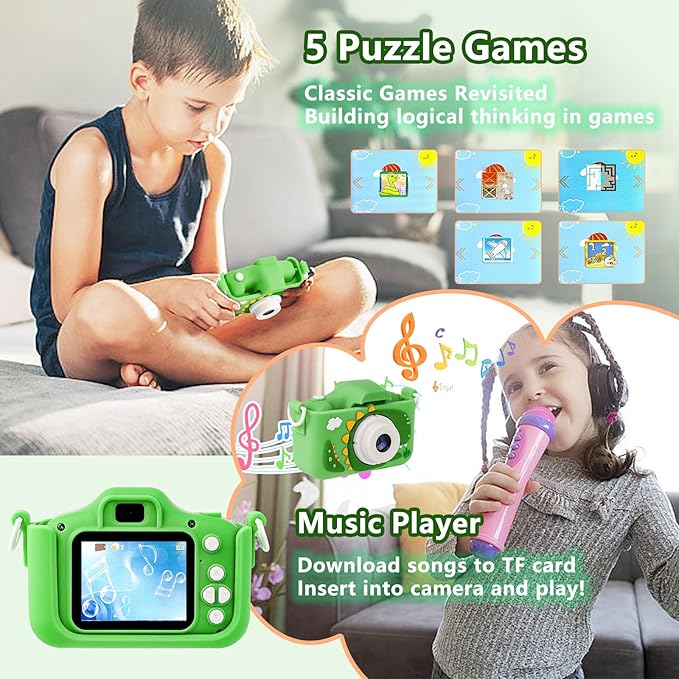 HOMELYLIFE Kids Camera, 1080P HD 2.0" Dual Lens Digital Camera for Kids with 32GB Card, Selfie Toy, Birthday for Girls Boys Ages 3-12