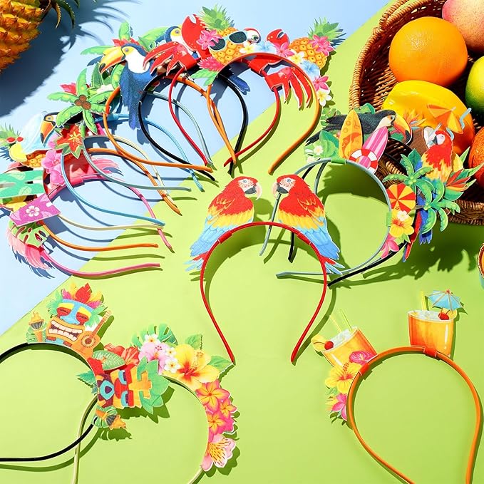 Capoda 32 Pcs Hawaiian Party Headband Felt Luau Head Boppers Tiki Aloha Boppers for Tropical Summer Beach Party Favors Supplies
