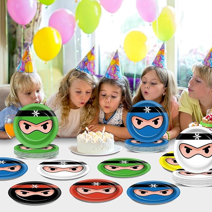 72PCS Ninja Birthday Plates Karate Party Supplies Ninja Warrior Tableware Master Plates Disposable Paper Dessert Plates for Boys Girls Kids Baby Shower Favors 6.7 * 6.7inch