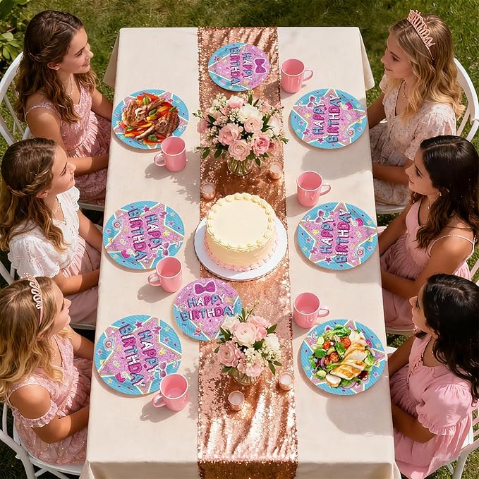 96 Pcs Surprise Dolls Party Supplies Surprise Birthday Plates and Napkins Doll Themed Tableware Set for Boy Girl Pink Blue Birthday Baby Shower Party Supplies, Serves 24