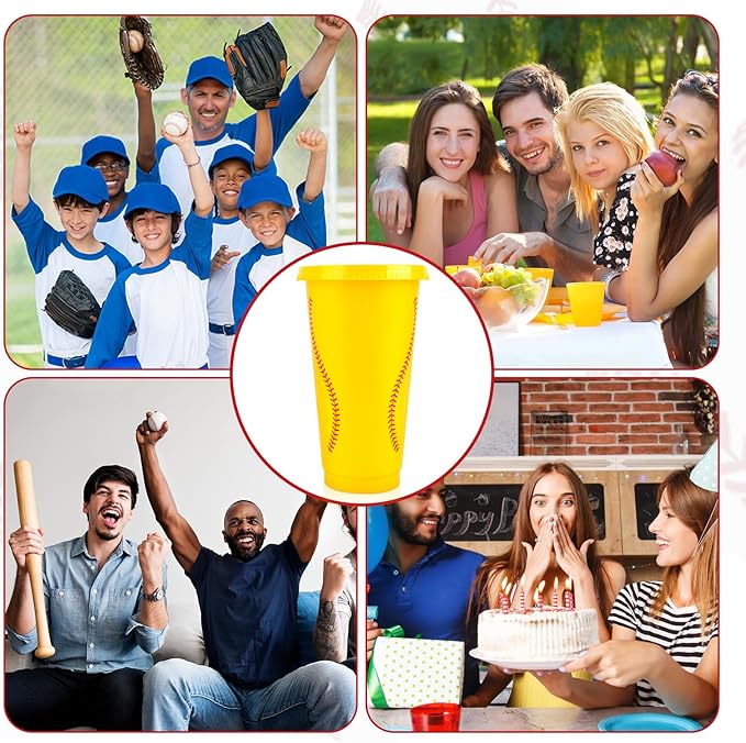 Hxezoc 16 Pieces Plastic Softball Cups Reusable Cute Party Cups 24 oz Sports Party Gifts for Softball Game Sport Birthday Party Decoration Supplies