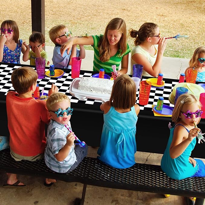 Tallew 6 Pcs Checkered Car Party Supplies Disposable Tablecloth Plastic Table Cover Black and White Checkered Race Table Runner for Racing Birthday Party Decor Favor Supplies (Black)