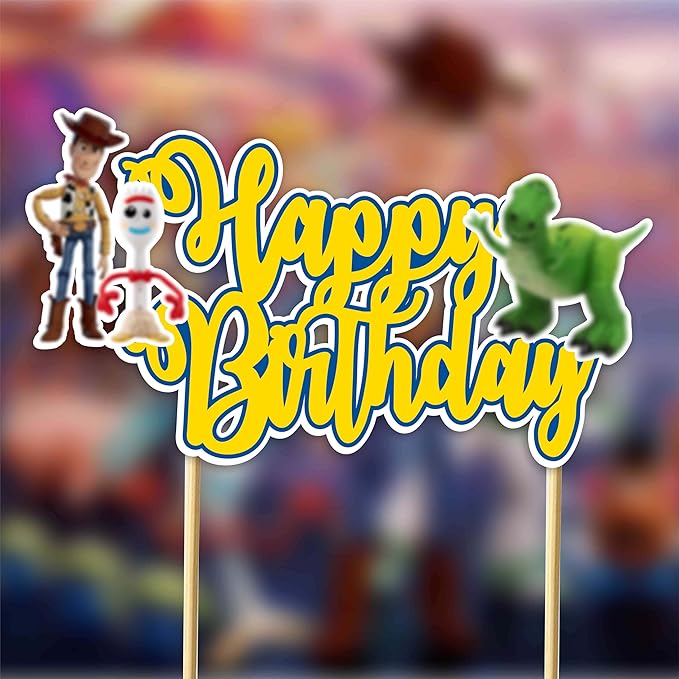 "Toy Stry Happy Birthday Cake Topper – Cartoon Theme Birthday Party Supplies – Fun & Colorful Cake Decoration for Birthday Parties – Perfect Themed Party Décor for Cake & Dessert Table"