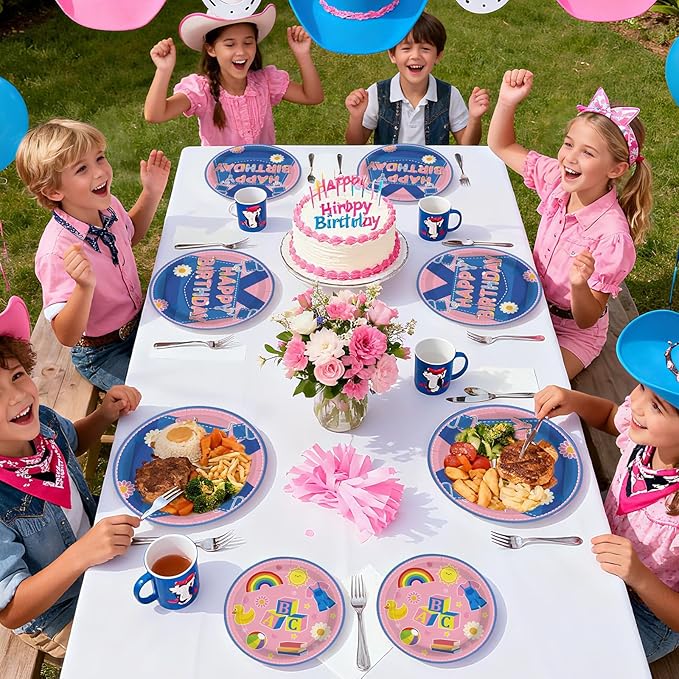 96Pcs Girls Birthday Party Decorations Pink Cartoon Teaching Plates and Napkins Cartoon English Teacher Theme Tableware Set for Girl Birthday Baby Shower Party Supplies，Serves 24