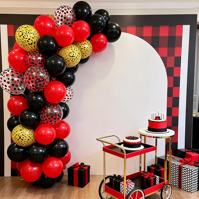 FunHot Leopard Balloons, 50 Pcs Black Red Balloon, Cheetah Printed Balloons, 12 Inch Red and Black Confetti Latex Helium Balloon for Birthday Zoo Themed Baby Shower Animal Leopard Party Decorations