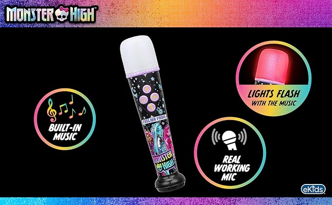 eKids Monster High Karaoke Microphone for Kids, Bluetooth Microphone Includes Built-in Music and Light Show, Designed for Fans of Monster High Toys