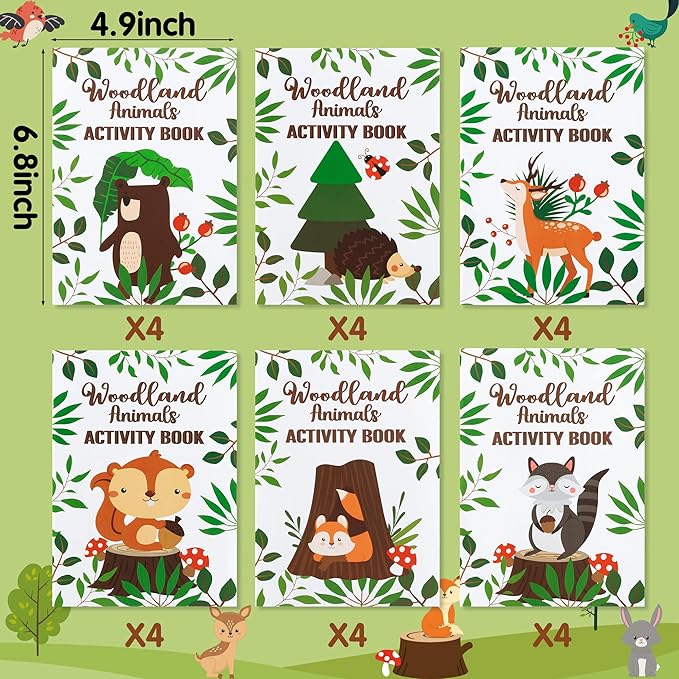 Dvbonike 24Pcs Woodland Animals Activity Books for Kids Forest Creatures Mini Fun Games Coloring Book in Bulk Wild Party Favors Goodie Bags Stuffers for Birthday Classroom School Rewards Supplies