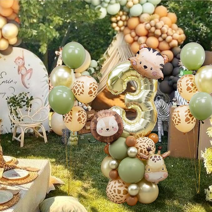 Jungle Safari Birthday Balloons, Animal Balloons Décor Happy Birthday Party Decoration for Wedding Birthday Party (Number 2)