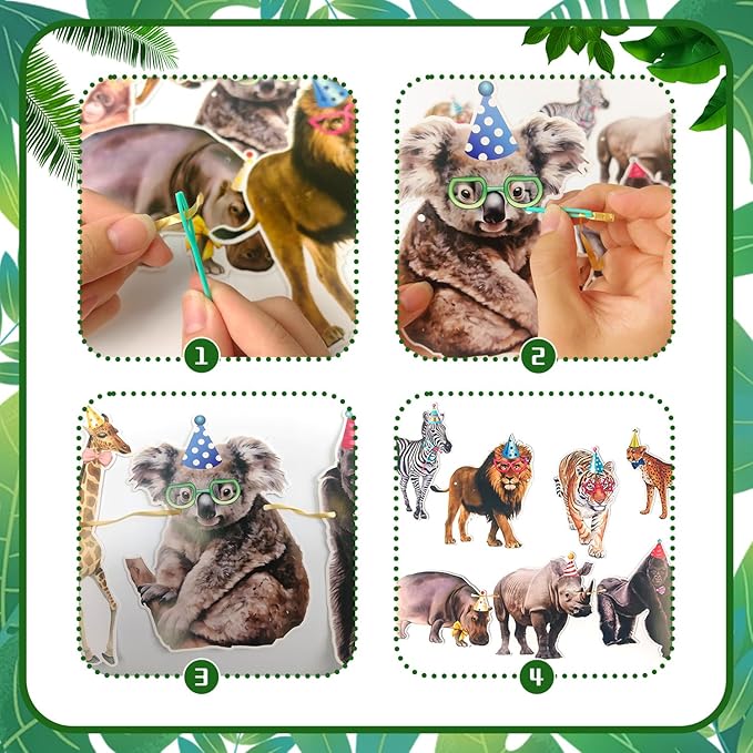 Safari Animals Happy Birthday Banner Jungle Theme Decor Party Decorations Party Supplies Birthday Decor Decorations for Women Men Baby Showre Zoo Garland