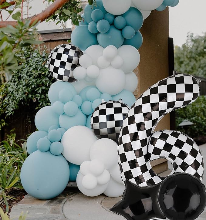 40 Inch Checkered Number Balloon 6 Black and White Race Car Birthday Balloons Baby Hippie Smile Party Shower Boys 6th Birthday Race Car Theme Party Decor Supplies 5 Pcs