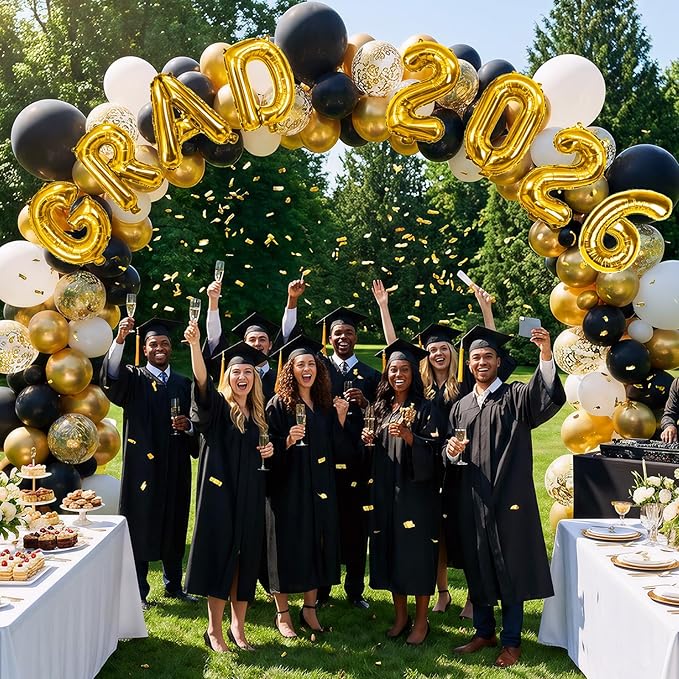 2026 Congrats Grad Balloons, 16 Inch Metallic Gold 2026 GRAD Foil Balloons Banner Sign for Graduation Decorations 2026, College High School Class of 2026 Graduate Congratulations Party Decor Supplies