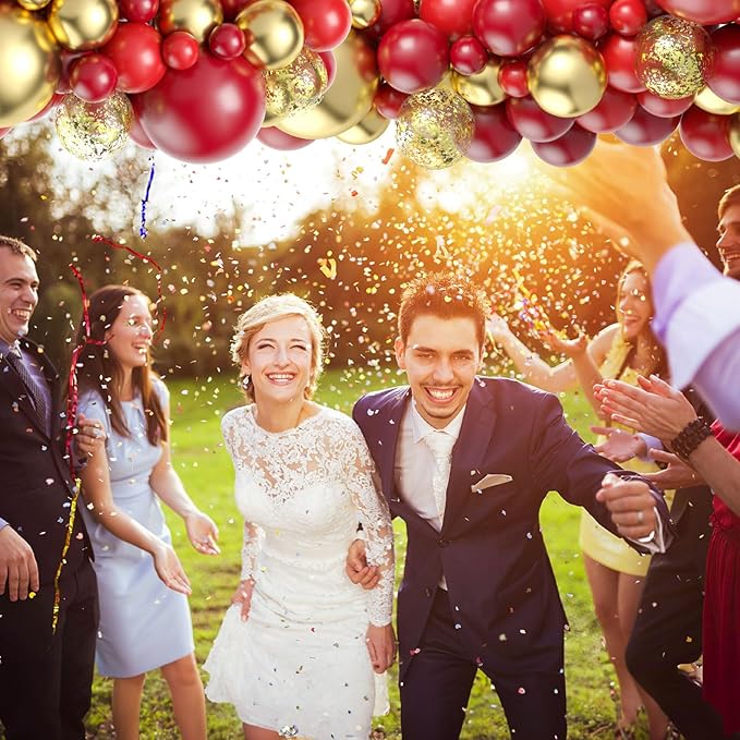 Red and Gold Balloon, 60 Pack 12 Inch Different Shades Red Party Balloons, Dark Red and Metallic Gold Confetti Balloons for Women Wedding Bridal Shower Birthday Christmas Party Decorations