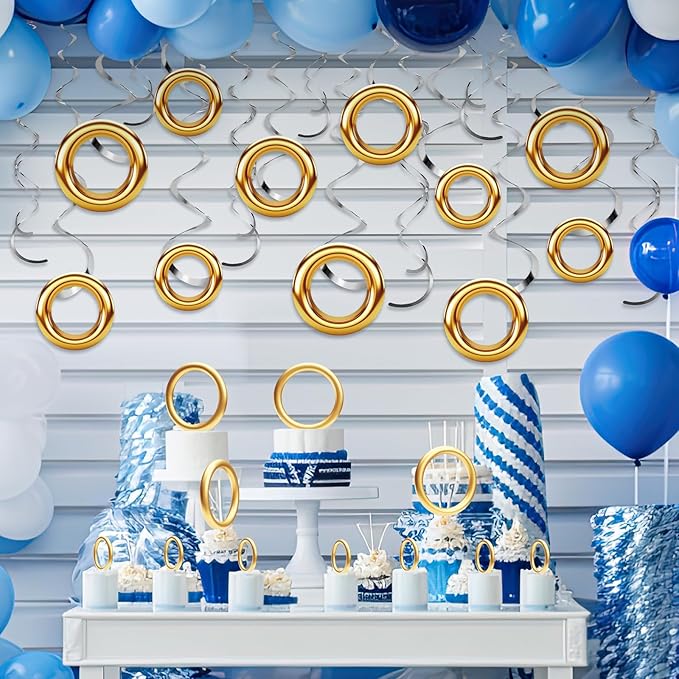 Faccito 30 Pcs Gold Ring Swirl Decorations Cartoon Characters Hanging Ornaments for Birthday Baby Shower Party Supplies Decor