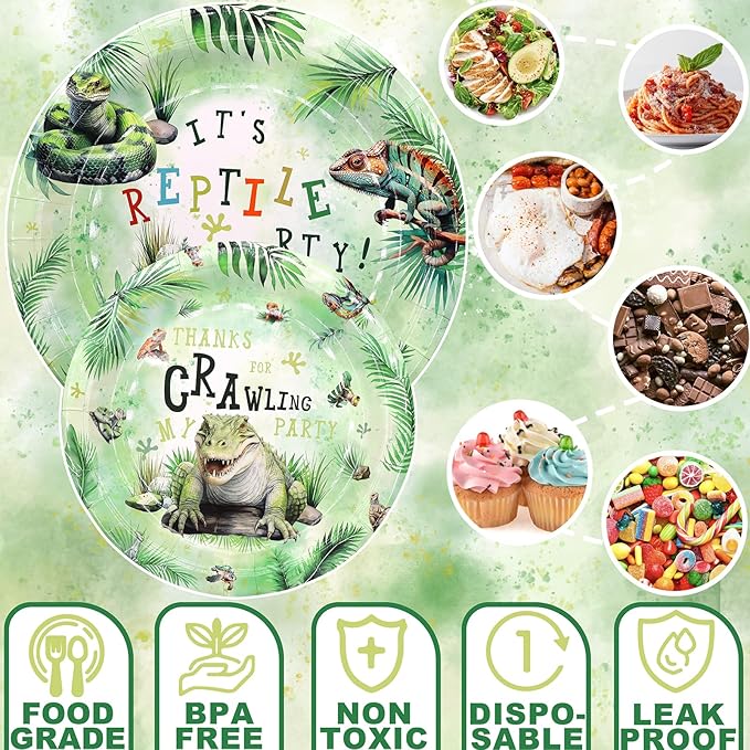 Reptile Party Decorations Set - Unique Reptile Themed Party Plates, Cups, Napkins, and Cutlery for an Exciting Celebration - Disposable and Stylish Reptile Party Supplies for Birthdays and Events