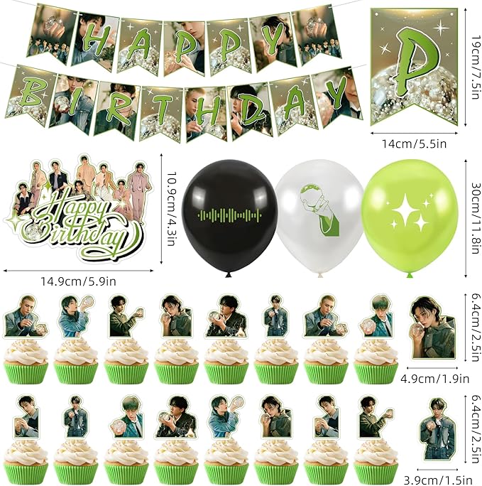 Birthday Party Supplies,MeiYiYou Birthday Decorations Set - Banners,Cake Toppers,21PCS Cupcake Toppers Perfect for Boys and Girls(Green)