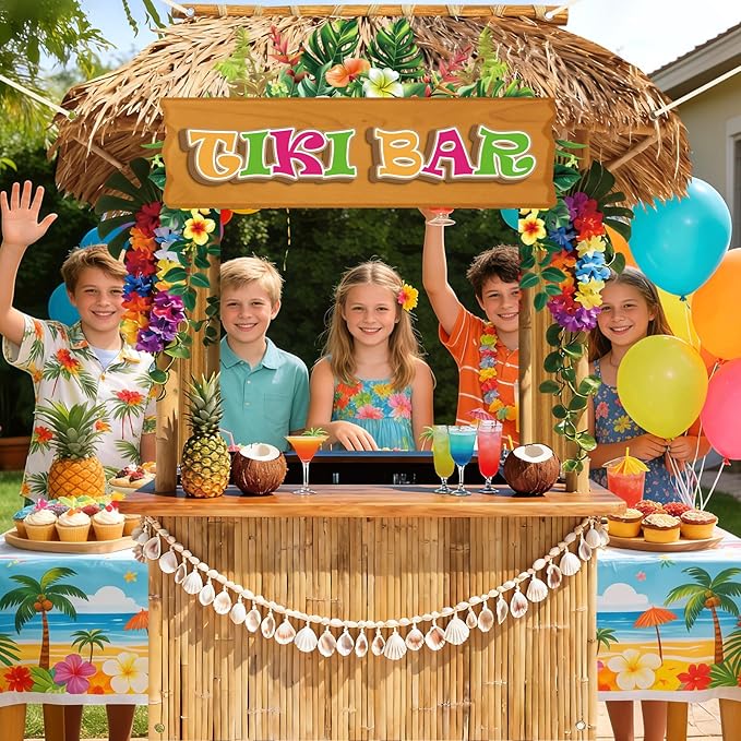 Tiki Bar Hut Banner Hawaiian Aloha Banner Tiki Bar Photo Booth Props Luau Party Backdrop Tropical Beach Hut Design Photo Background for Summer Hawaiian Pool Beach Luau Party Decor Supplies