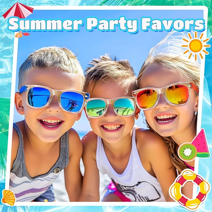 Joycover Kids Sunglasses Party Favors, Translucent Toddler Sunglasses Bulk for Boys Girls, Goodie Bags Stuffers for Kids Classroom, Pool Beach Party Favors Graduation Birthday Gifts - 16 Packs