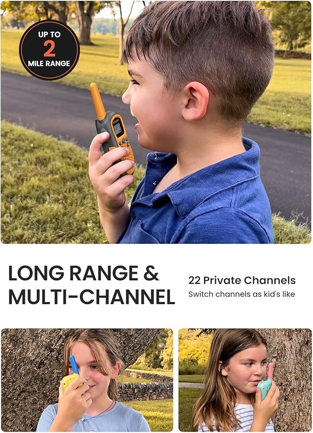 FOREDOM Rechargeable Walkie Talkies for Kids Walkie Talkies Long Range for Boy & Girl Age 3 to 12 Year Old Birthday Toys with Flashlight, 3 Pack