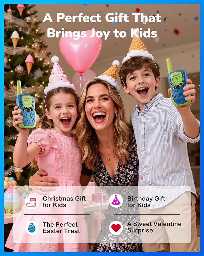Rechargeable Walkie Talkies for Kids,2 Pack,2000 mAH Battery,Easter Gifts Toys for 3-12 Year Old Boys Girls to Outside, Hiking,Camping Games Walkie Talkie for 3 4 5 6 7 8 9 10 11 12 Years