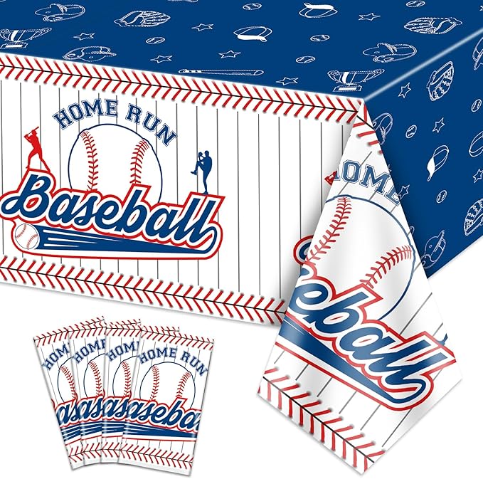 4 Pcs Baseball Tablecloths, Plastic Table Covers Rectangular Table Cloth for Sports Event Birthday Party Decorations, 51x106 Inch