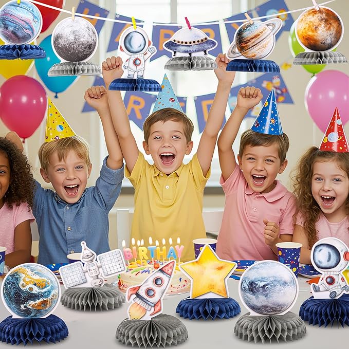 12 PCS Space Theme Party Decorations Outer Space Honeycomb Centerpieces Astronaut Birthday Party Decorations Table Centerpieces for Boys Kids Space Solar System Planets Baby Shower Party Supplies
