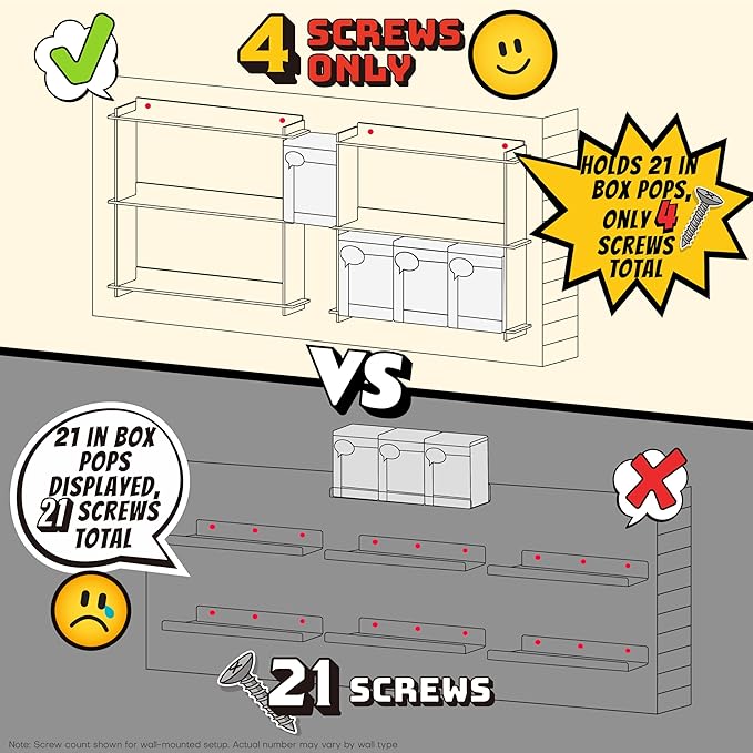 WINKINE Wall Display Shelves Compatible with 21 Funko Pop in Box, Easy Install - Only 2 Screws per Shelf, Acrylic Floating Shelves Stackable, Action Figure Stand, Collectibles Display Case, 2 Pack