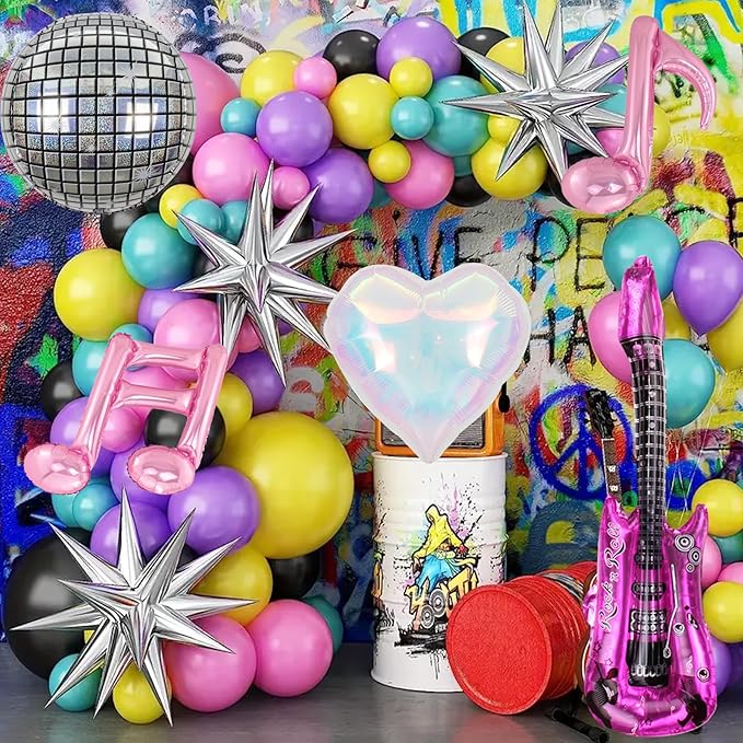 Music Party Decoration Music Note Balloon Disco Balloon Guitar Foil Balloon Concert Party Dcoration, 30inch, Pink