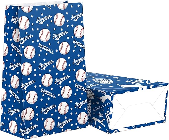 SamPartyShop 24 Pack Baseball Party Candy Favor Bags with Stickers, Baseball Themed Birthday Party Supplies