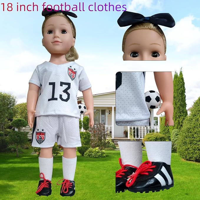 18 inch American Doll Clothing Accessories, USA Team Girls Soccer, Basketball, Tennis Clothing, Competition Training Doll Clothes kit, Dolls are not Included (Football, Basketball, Tennis)