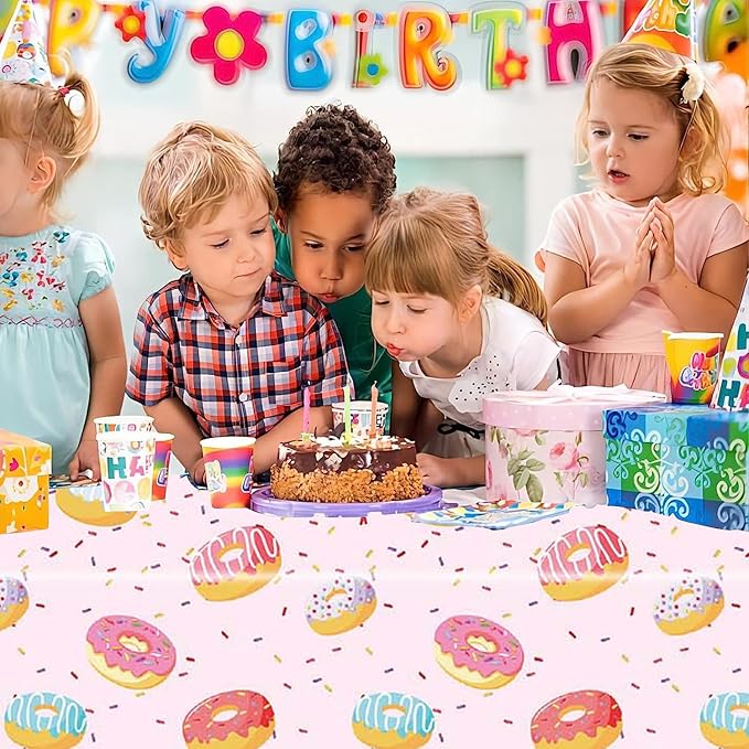 Egami 2pcs Donut Tablecloth for Dessert Time Party Supplies Decoration 87 inches x 51 inches for Donut Birthday Party Supplies