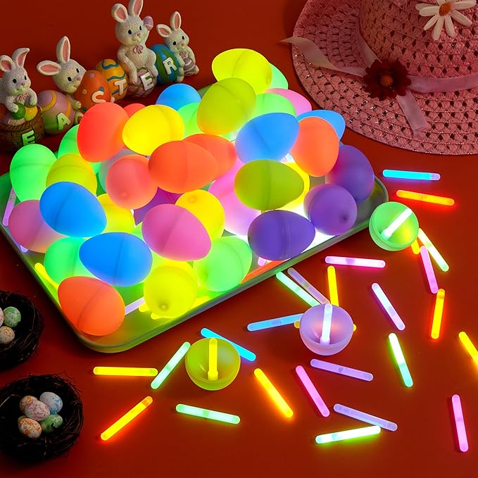 JOYIN 72 Pcs Easter Eggs with 144 Pcs Mini Glow Sticks for Kids Glow-in-The-Dark Basket Stuffers Fillers Gift, Easter Eggs Hunt Game Party Favors Classroom Decorations Supplies