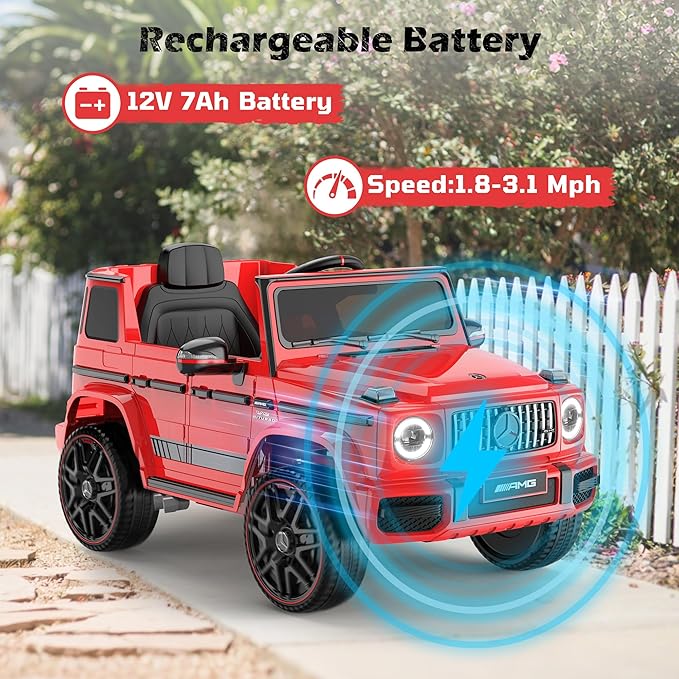 ANPABO Licensed Mercedes-Benz G63 Car for Kids, 12V Ride on Car w/Parent Remote Control, LED Headlights, Music Player/Bluetooth & Horn, Soft Start, Low Battery Prompt, Kids Electric Car, Red