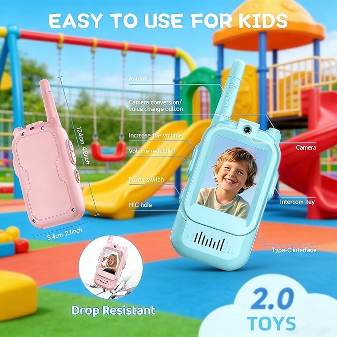 Video Walkie Talkies Toys for Kids Ages 3-12 – Rechargeable USB Two-Way Radios with Camera, 2 Packs Handheld Intercom for Indoor Outdoor Family Games, Camping, Hiking & Birthday Gifts (Blue & Blue)