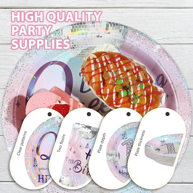 96Pcs 17th Birthday Party Decorations for Girls Dancing Queen Plates and Napkins Iridescence Silver Pink 17th Tableware for Girls Dancing Queen Seventeen Birthday Party Decorations Serve 24