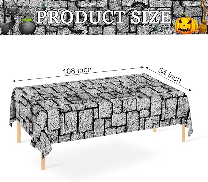 WNINK 4 Pack Stone Wall Tablecloths, Medieval Brick Stone Plastic Table Cover Decoration for Halloween Birthday Party Supplies Medieval Castle Knight Themed